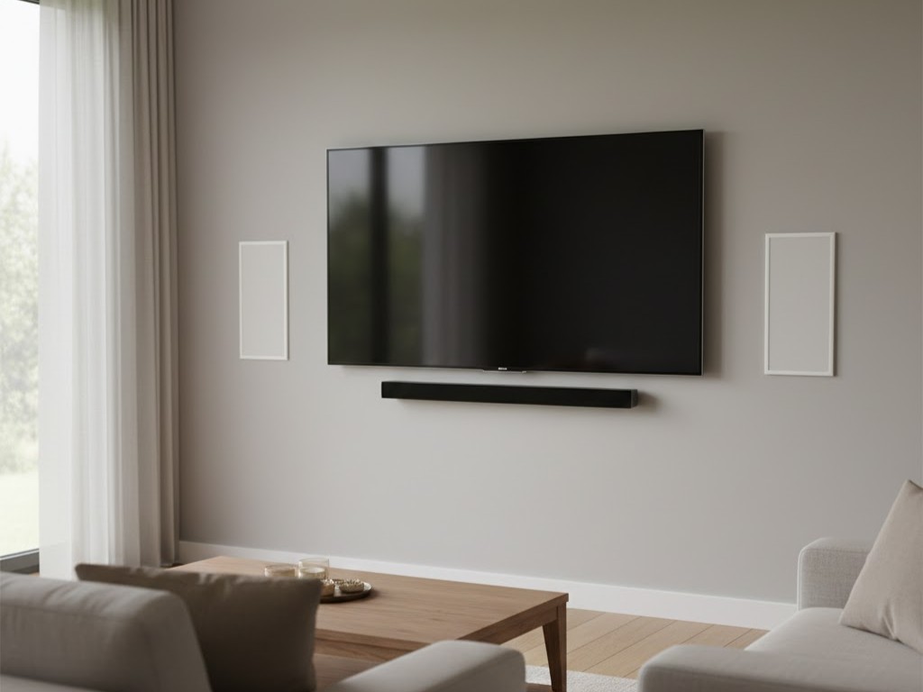 Wall-mounted TV and in-wall speakers